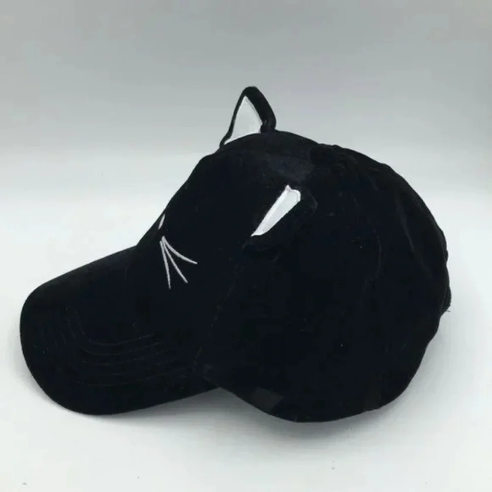 New Gentle Meow Women’s Black Baseball Cat Cap Hat With Whiskers & Ears Polar - Picture 13 of 16